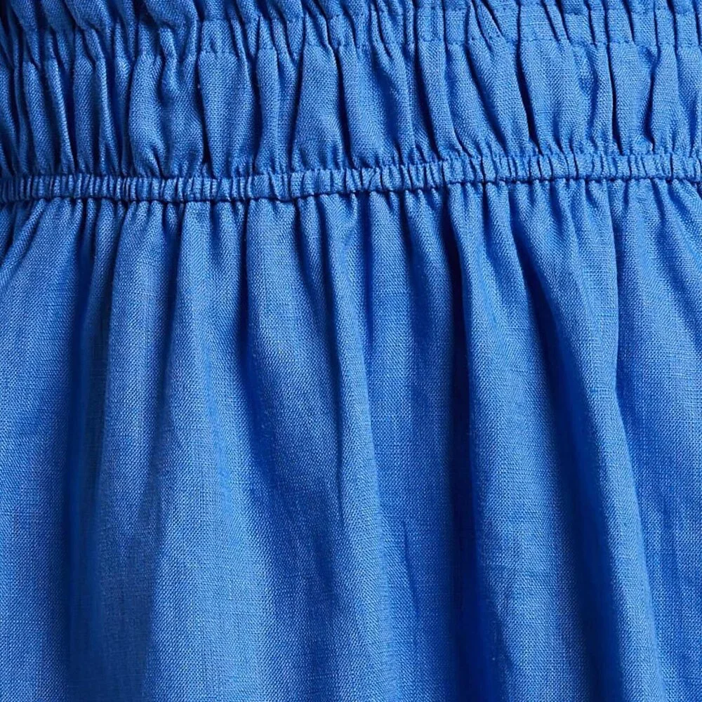 NEW Amalie the Label by Showpo Khaila LInen Lunge Puff Sleeve Mini Dress in Blue - Picture 9 of 11